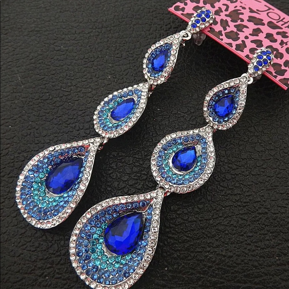 Betsey Johnson Blue Triple-Teardrop Earrings